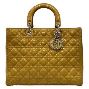 Auth DIOR/ChristianDior Lady Dior Large Bag Dark yellow Patent Leather Handbag